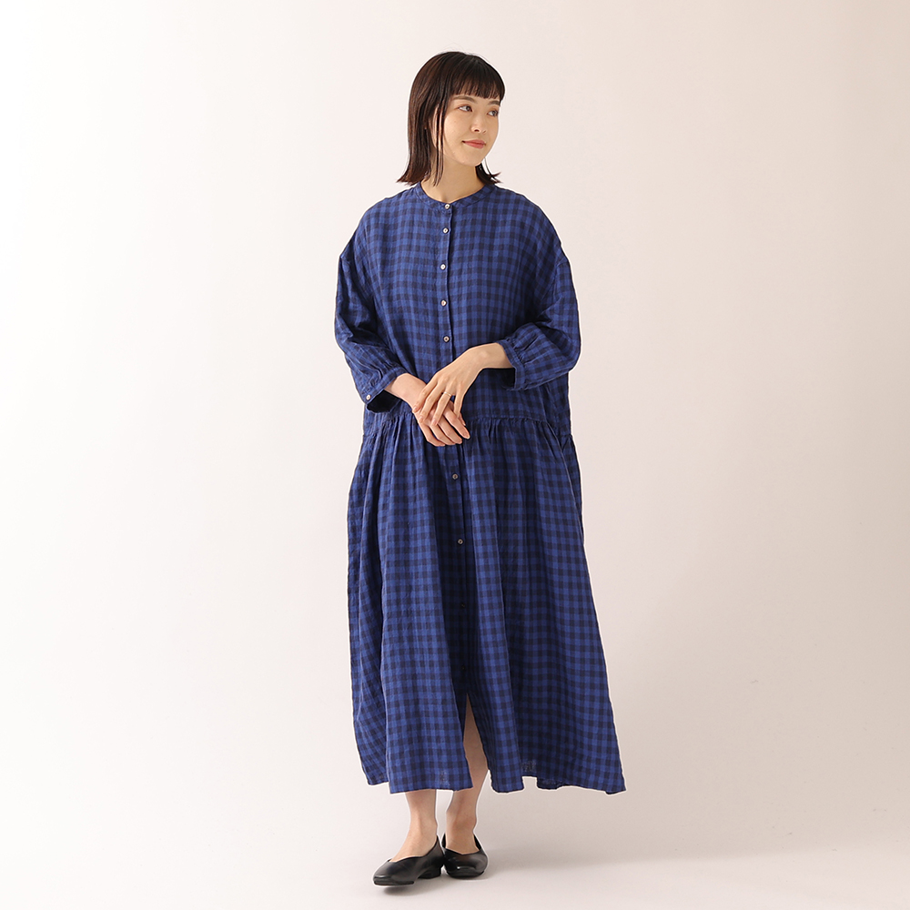 ＴＵＴＩＥ．（ツチエ）リネンギンガムチェック切替ワンピース【0622US-53060】