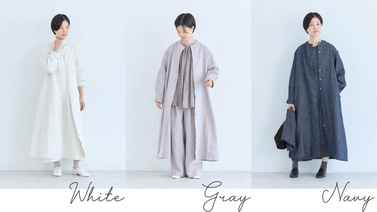 リネンデニムウエストタックパンツ(B・ネイビー)【再入荷